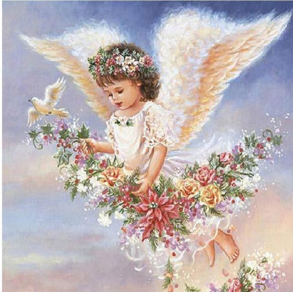 Birds Flowers Adorable Flaying Angel Diamond Painting Kit Square Diamonds