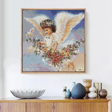 Birds Flowers Adorable Flaying Angel Diamond Painting Kit Square Diamonds