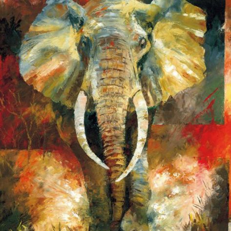 Animal Green Lovely Elephant Painting