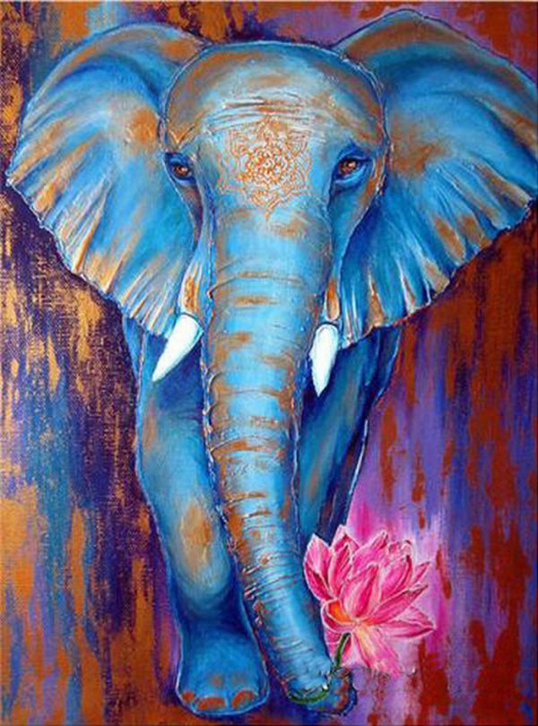 Animal Blue Pretty Elephant With Flower