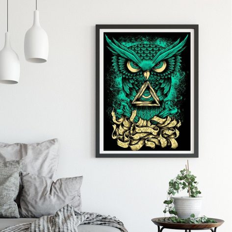 Animal Owl Green And Gold Artistic