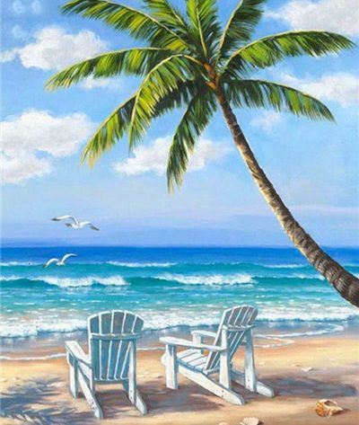 Scene Blue Sky Beach Coconut Tree