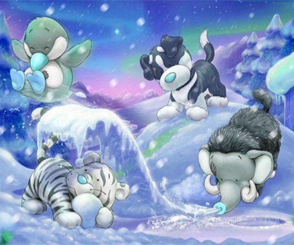 Cute Animals Play In Winter