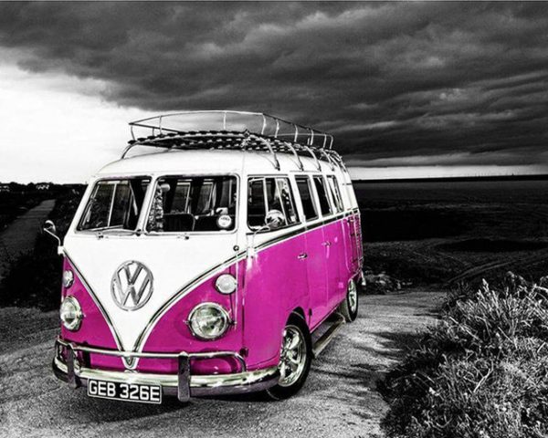 Variety Pink And White Cute Bus Dark Background