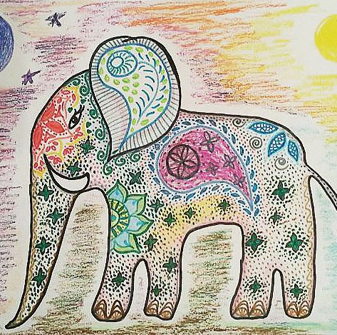 Stars Moon Sun Elephant Hand-painted Illustration