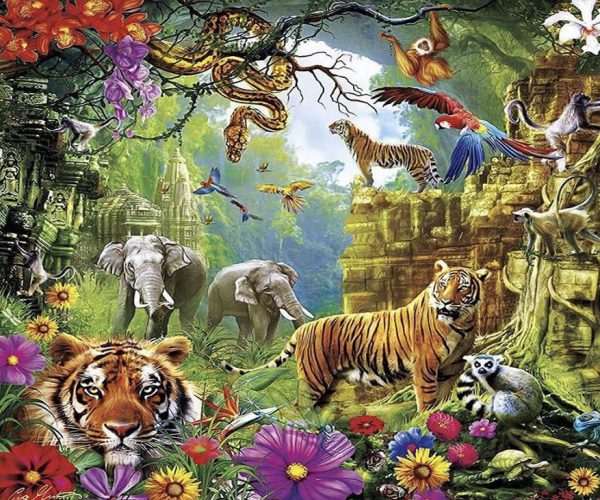 Lively Jungle Animal Gathering