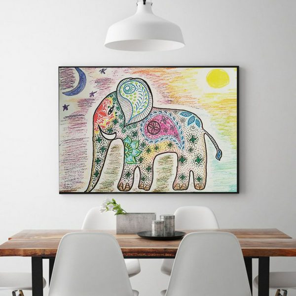 Stars Moon Sun Elephant Hand-painted Illustration