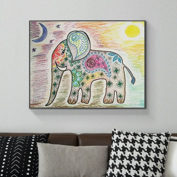 Stars Moon Sun Elephant Hand-painted Illustration