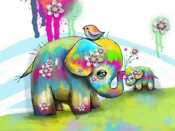 Cute Elephant And Baby Elephant Flower Dress Up