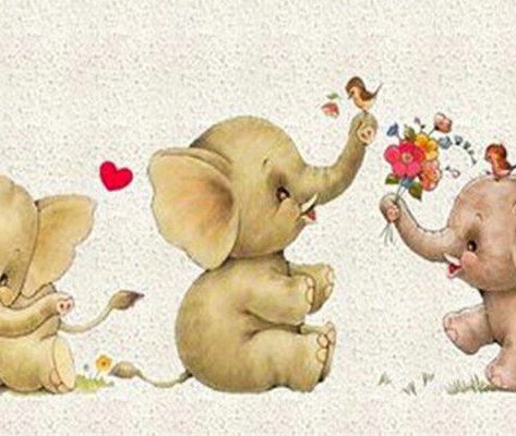 Three Cute Little Elephants Play Happily